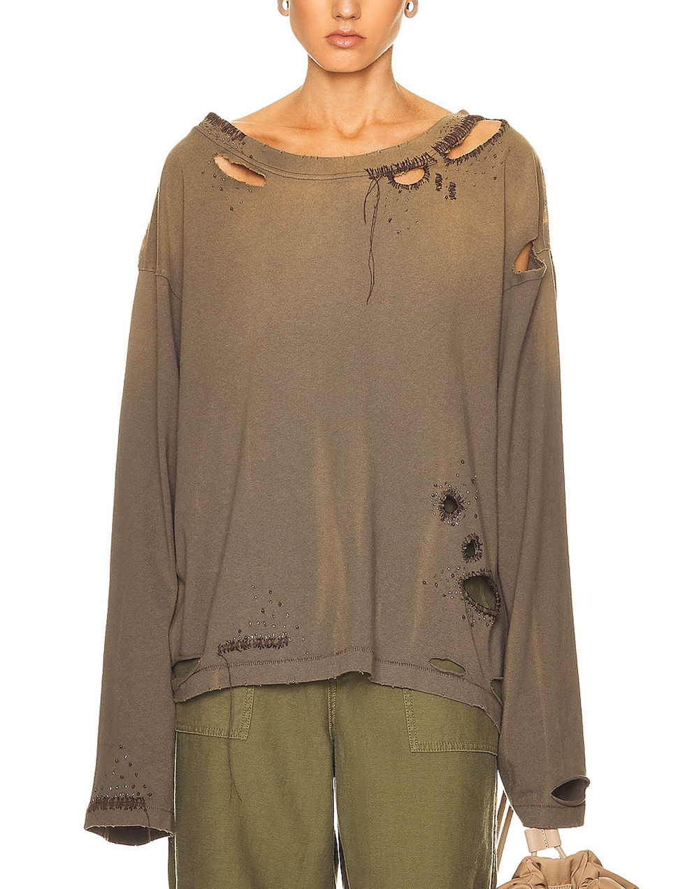 Acne Studios Distressed Gray Embroidered Crewneck Sweater Size S